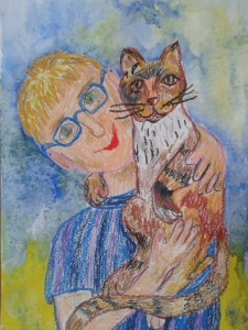 Портрет с кошкой. Вакуленко Тимофей. 7 лет